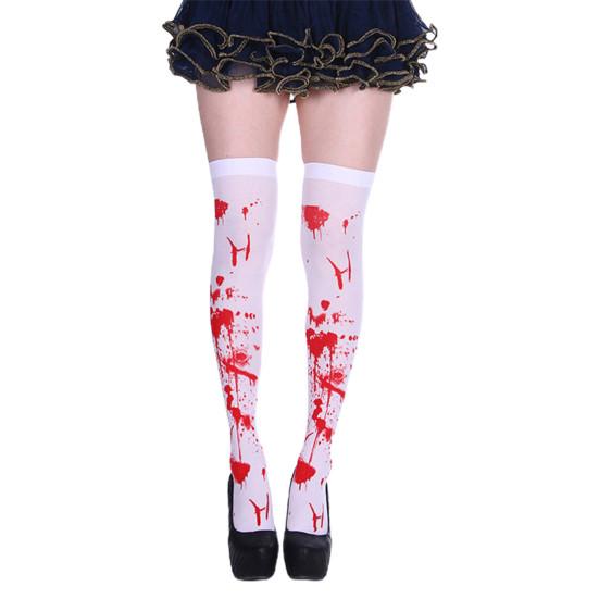 1 Paar Halloween-Strümpfe, blutbefleckt, dehnbar, für Damen, feine Verarbeitung, blutige Overknee-Socken, Party-Kostüm