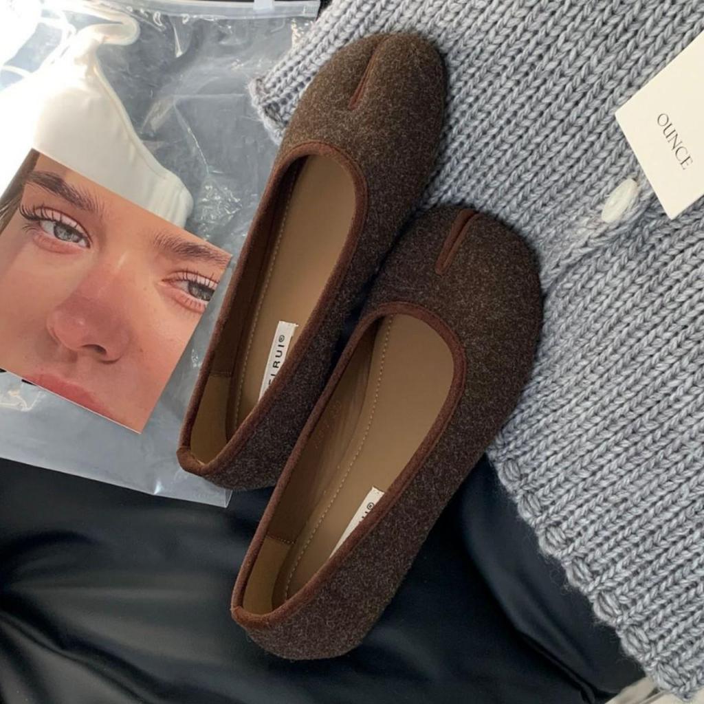 Dámské retro nazouvací boty s rozdělenou špičkou, měkká podrážka, nízký střih, perfektní k sukním