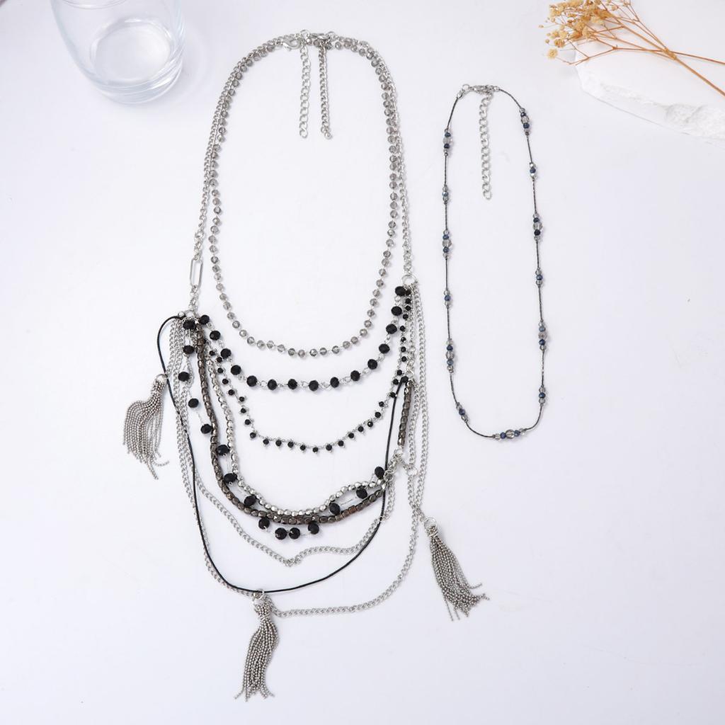 European and American Light Luxury Exquisite Exaggerated Multi-strand Rope Waterfall Tassel Pendant Multi-layer Necklace Sweater Chain Women