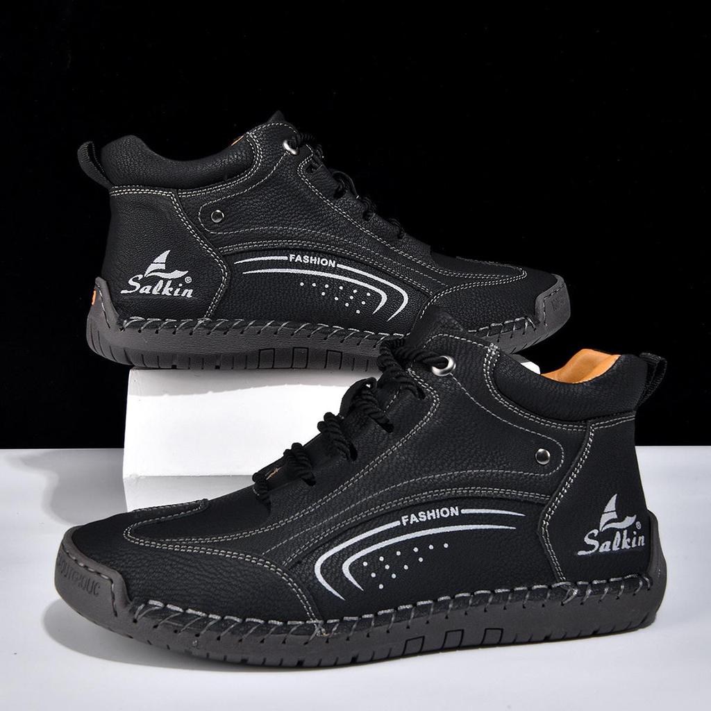 Men's Plus Size Hand-Stitched Leather Fashion Boots - Comfortable Outdoor Casual Loafers by Dr. Martens Street Trend