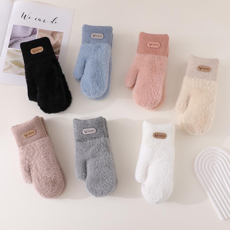 Women's Winter Faux Mink Fur Hand-Knitted Wool Gloves with Velvet Lining - Stylish and Warm