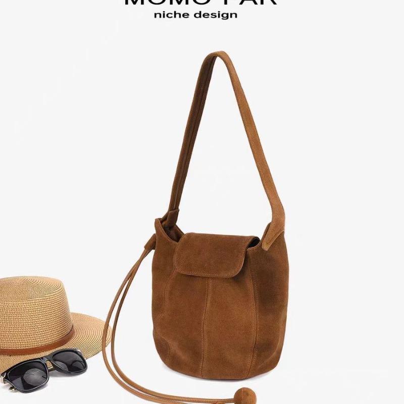 New matte suede bucket bag pumpkin bag women's high-end niche design single shoulder underarm messenger bag bag