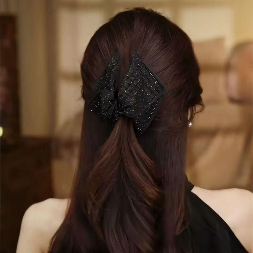 Schwarzer Stoff Strass Haarspangen Temperament Krallenklemme Elegante Haarnadeln Damen Kopfschmuck