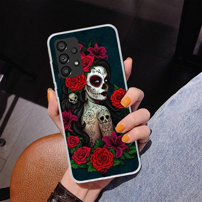 Catrina Beautiful Rose Girl Skull Phone Case For Samsung Galaxy A17 A16 A15 A14 A13 A57 A56 A55 A54 A53 A37 A36 A35 A34 A33 A26