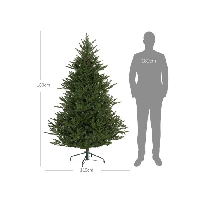 HOMCOM Sapin de Noël 183 cm, aspect réaliste, montage rapide, support inclus, plastique ignifuge