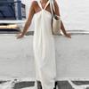 White Halter Dress Loose Off Shoulder Solid Color Causal Sleeveless Dresses Women's Vacation Beach Robe Simple Daily 2025 Summer