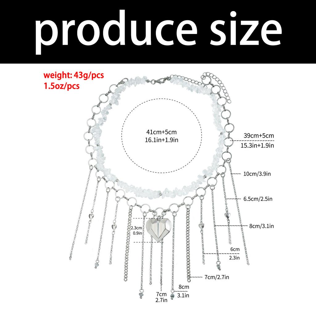 Irregular Natural Stone Heart Pendant Fringe Collarbone Chain Necklace Alloy Lightweight Layering Jewelry For Women