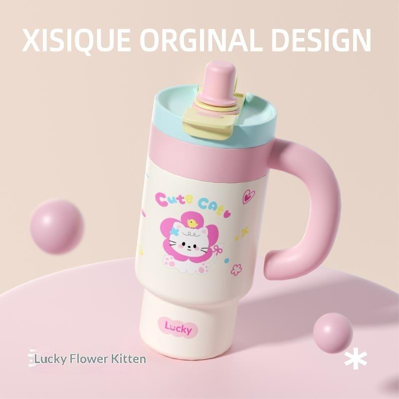 Cute Cartoon 850Ml Stainless Steel Insulated Tumbler With Handle Leakproof Water Cup For Car Office Camping Women Outdoor Use