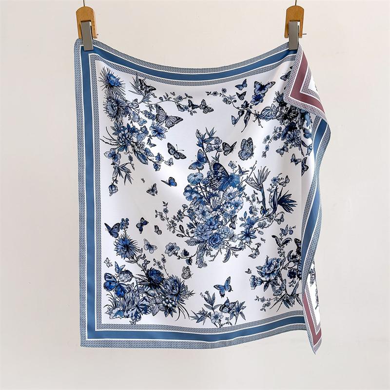 70cm Luxury Brand Square Scarf Design Double Side Shawl Wrap Print Twill Silk Women Hijab Female Foulard Headband Bandana