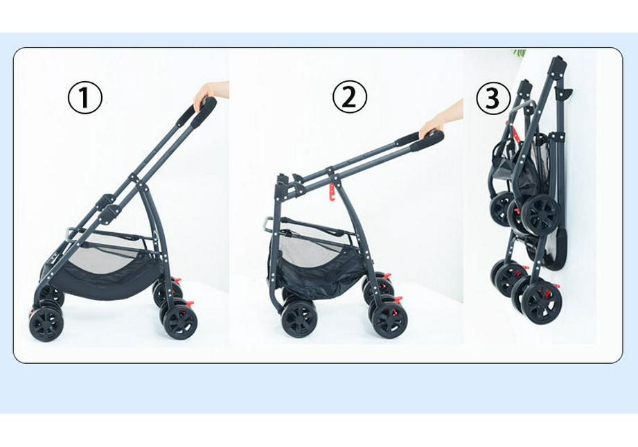 Lightweight Foldable Pet Stroller with Detachable Cage for Small Dogs & Cats