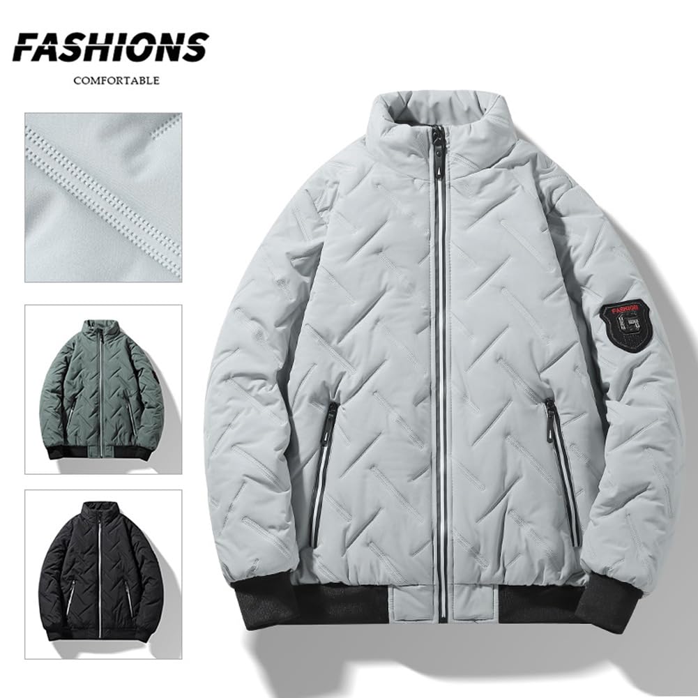 BUTMYJ Winter Padded Long Sleeve Down Plus Loose Men's Coat, Outerwear, Jacket, Sizes, Thick, Windproof, Warm, Fit, Casual, Lightweight, Autumn/Winter