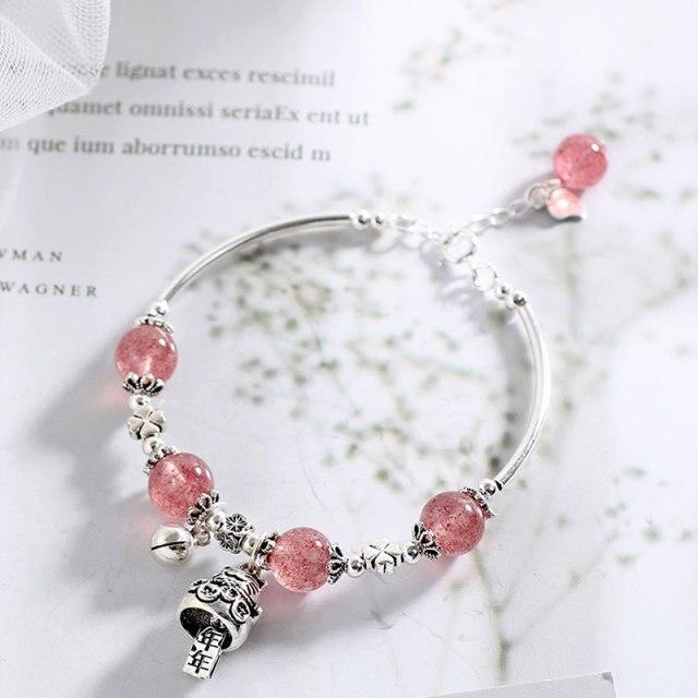Qmcoco 925 Silver Bracelet Simple Sweet Bracelet Lady Smile Face Abacus Lucky Cat Strawberry Crystal Bracelet Party Jewelry Gift