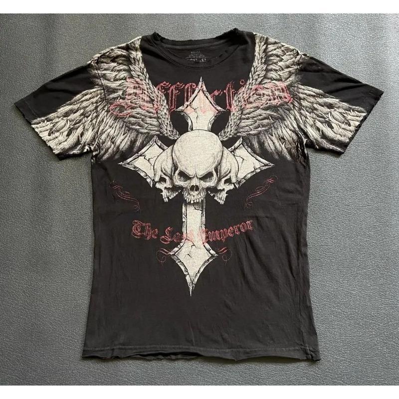 Summer European and American Men's New Gothic Skull Print Soft and Breathable Round Neck T-shirt Outdoor Street Top