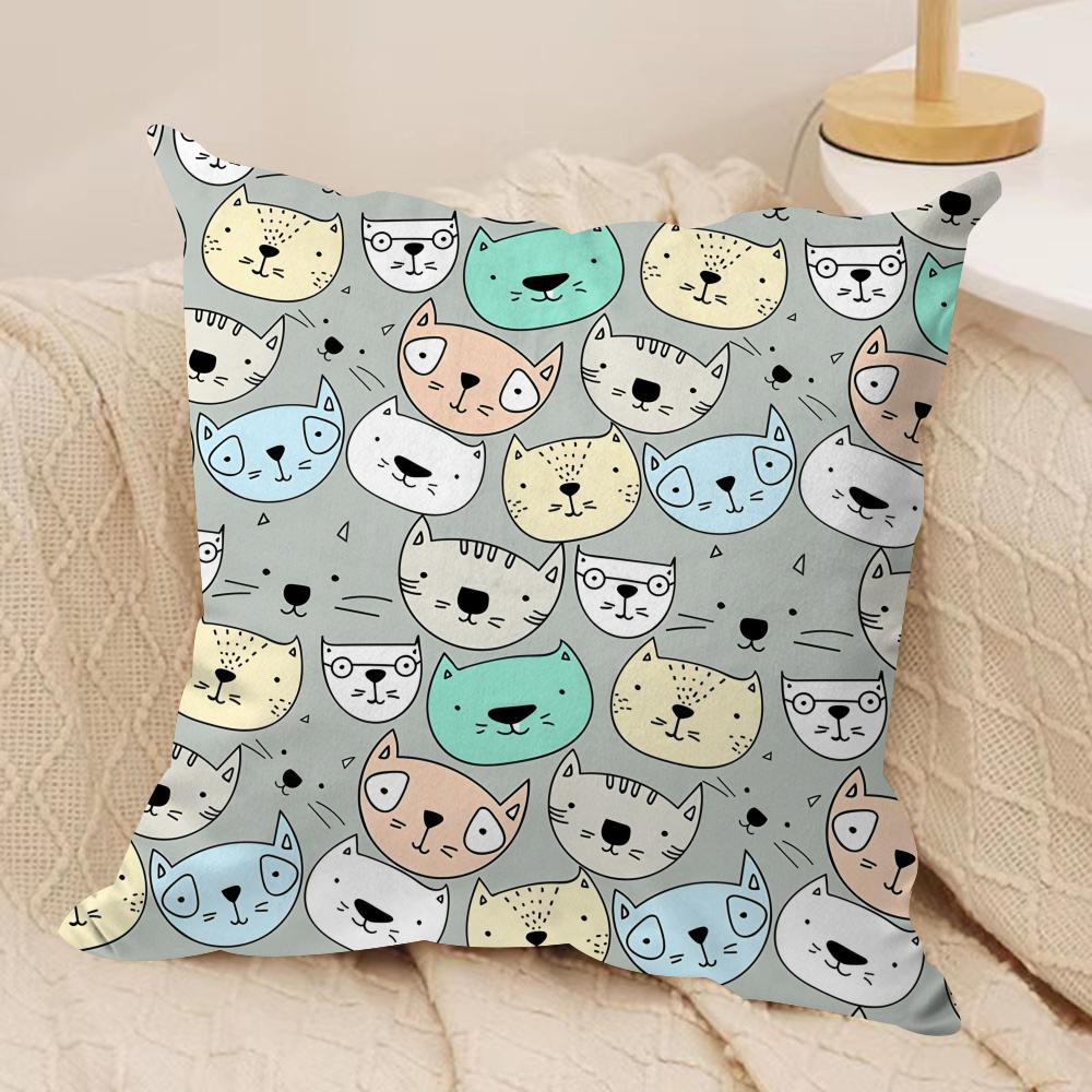 Cute Cat cartoon Kawaii Cushion Cover Silky Short Plush Invisible Zipper Dustproof Sofa Pillow Case for Home Decor