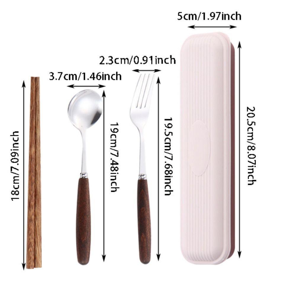 4Pcs Stainless Steel Chopsticks Fork Spoon Set Storage Case High-end Wooden Handle Cutlery Set Durable Reusable