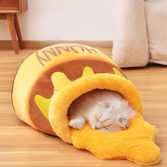 Yousheng Honigtopf Katzenbett Winter Warm Katzen Schlafsack Halb-Fixiert Cartoon Katzenbett Höhle Weiches Haustierzelt Nest für Kätzchen und Welpen