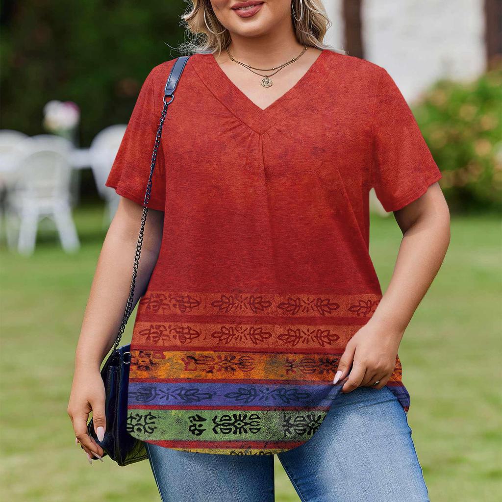 Modische Damen Übergröße Lässige Lockere Kurzarm Elegante V-Ausschnitt Bluse Für die Arbeit