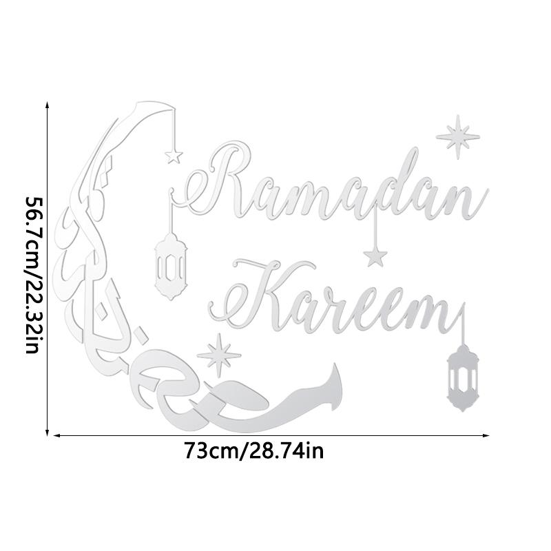 Islamic Ramadan Acrylic Mirror Wall Sticker Eid Mubarak Wall Decal for Home Living Room Bedroom TV Backdrops Decor Muslim Gift