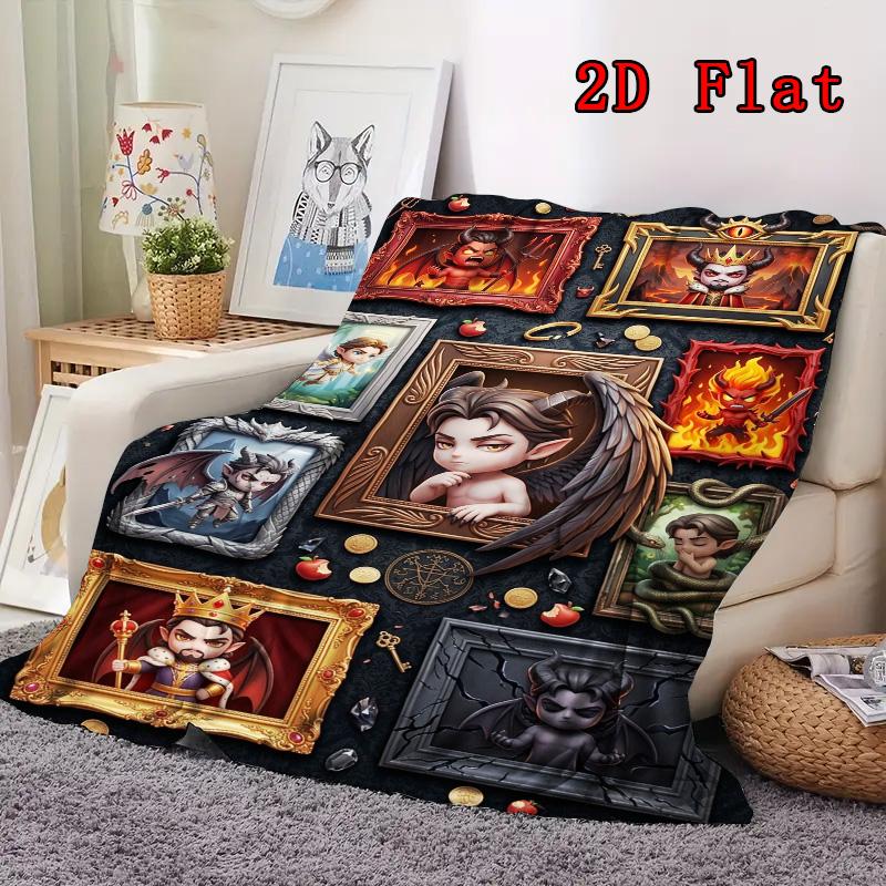 Devilish Portraits 2D Flat Pattern Flannel Blanket, High Quality All Seasons, Home Decor, Warmth and Comfort, Perfect for Christmas Gifts.