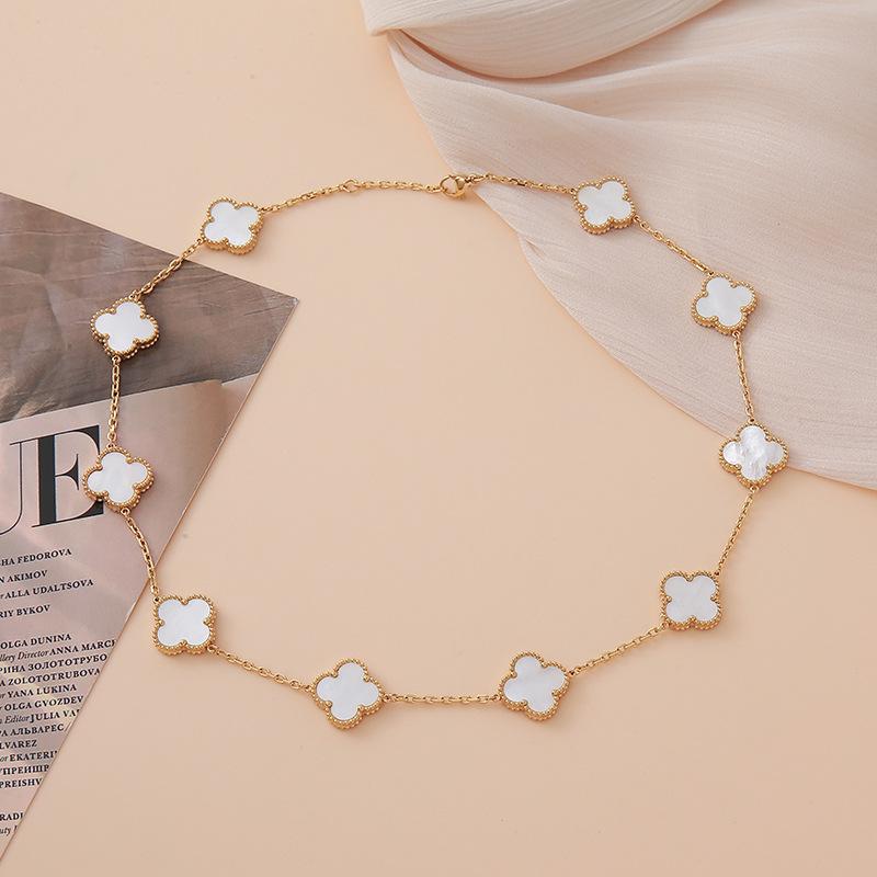 Collar de Trébol de Cuatro Hojas de 15 mm Joyería de Acero de Titanio Cadena para Suéter