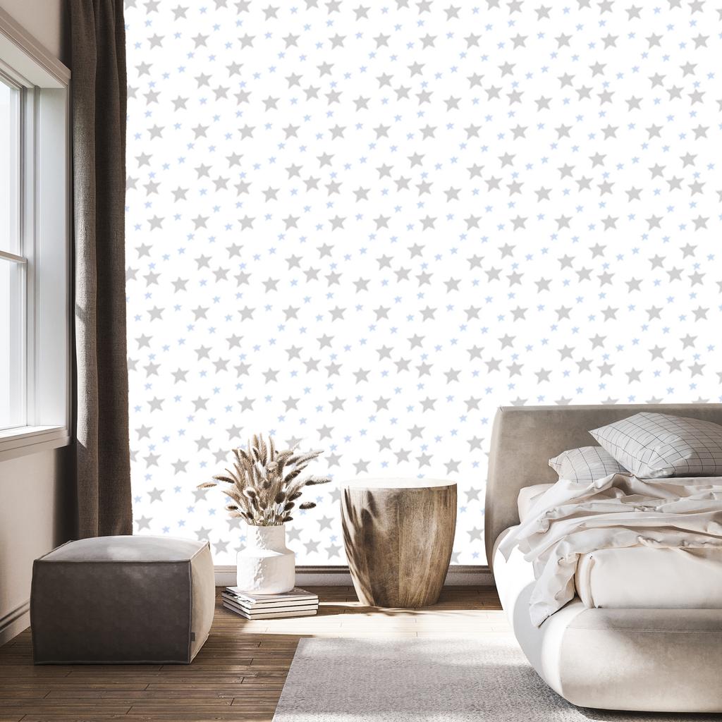Gray and blue stars wallpaper for living room and bedroom 50x1000