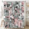 Geometric Pattern Shower Curtain Decorative Waterproof Bath Rug Liner for Home Bathroom Accessories In Pink Black