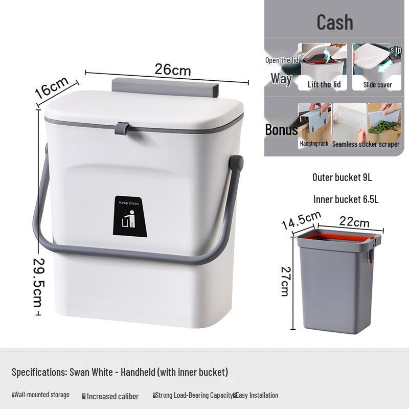 Cream Wall-Mounted Kitchen Trash Bin with Lid