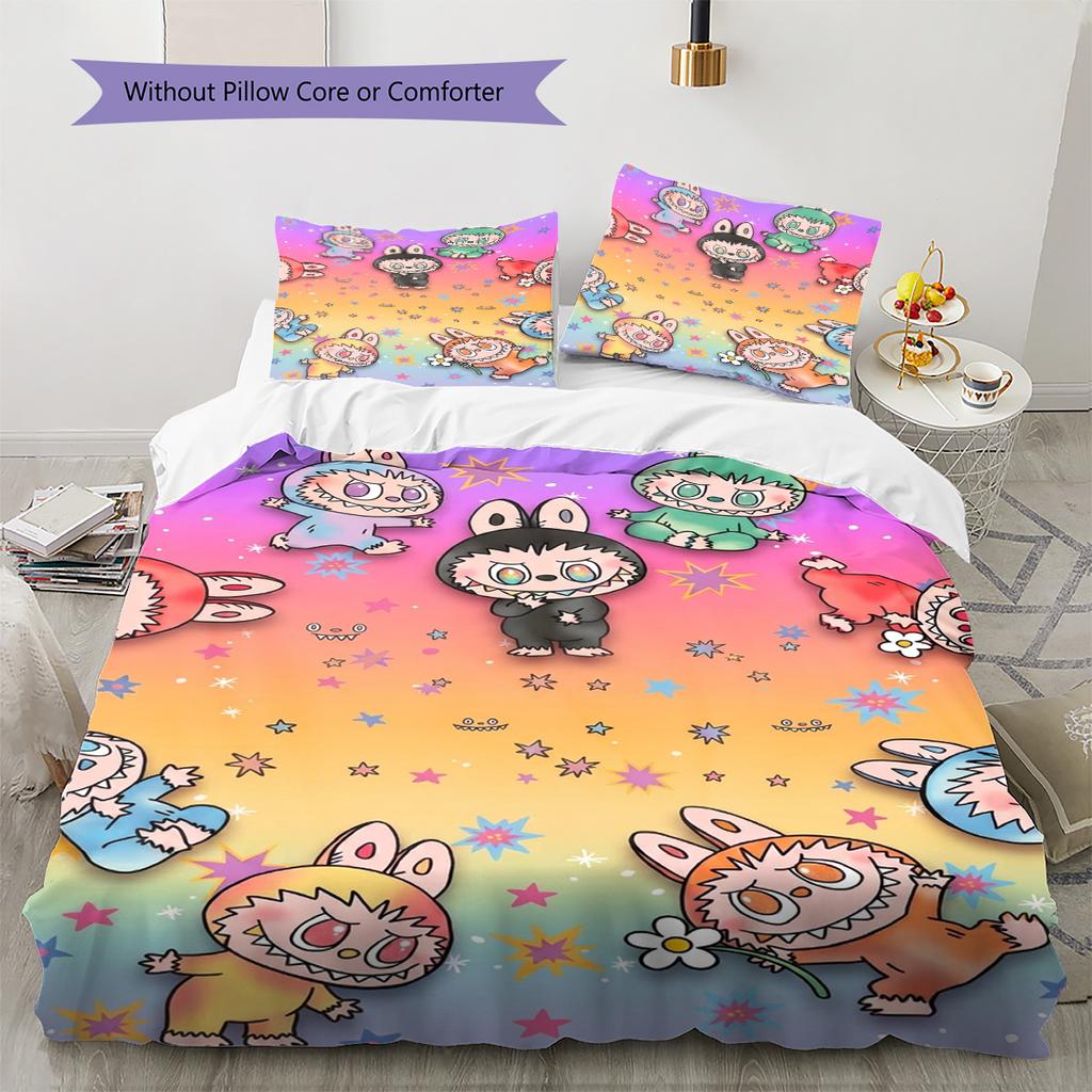 Kawaii Bubu Pattern Bedding Set Quilt Cover Pillowcase Home Decor Gift (1 * Duvet Cover + 2 * Pillowcase, Without Core)