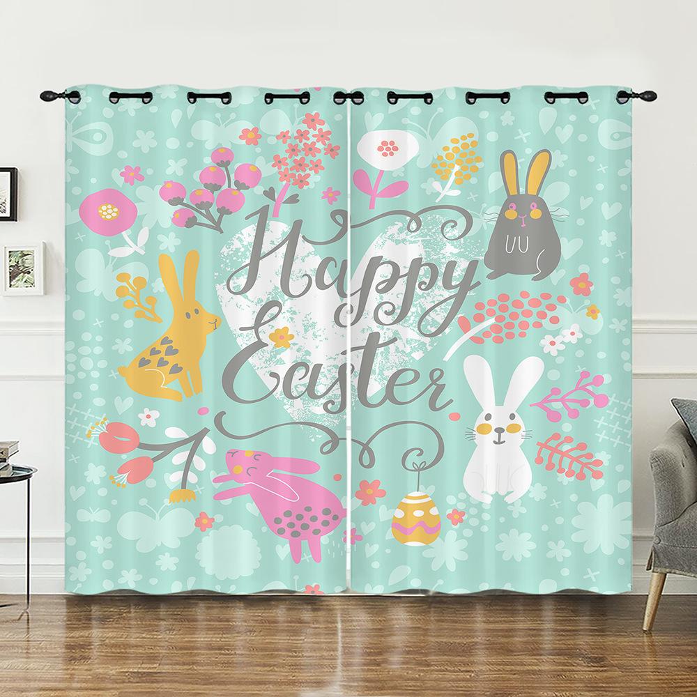 Curtains Animal Rabbit Egg Easter Curtain Digital Printing Blackout Curtain No Punching