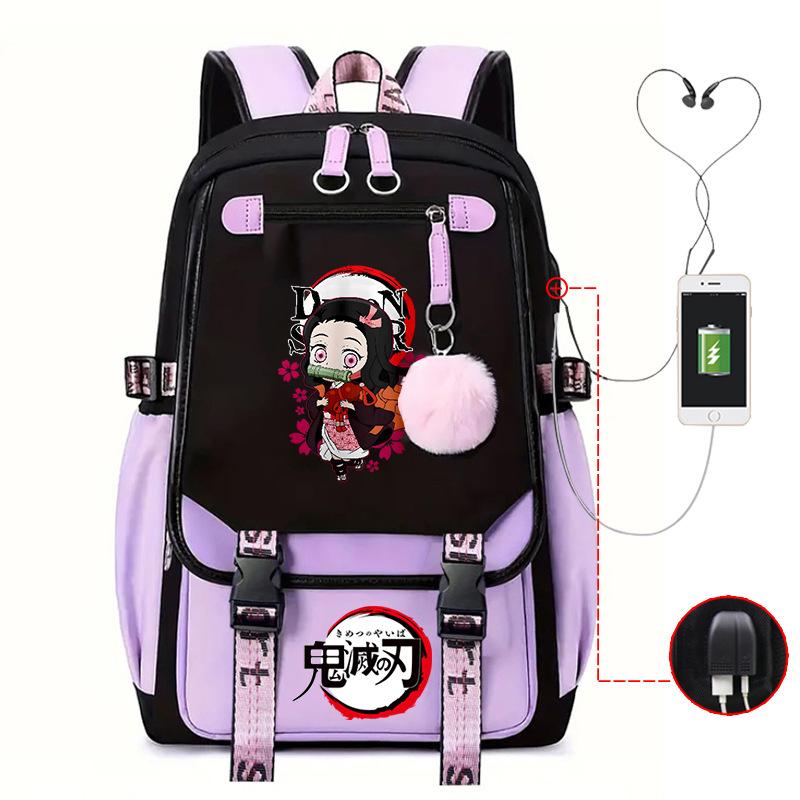 Ghost Annihilation Blade Grade 3-6 Junior High School Student High School Student School Bag Strap USB Multifunctional Backpack