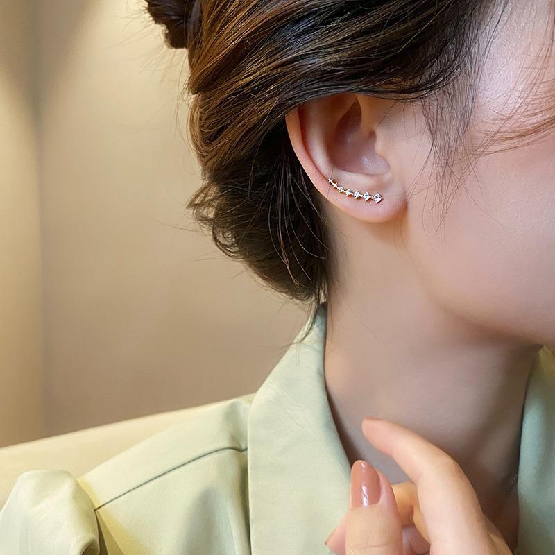 Zircon Earrings for Women's Hot Style Light Luxury Earrings Niche Design High-end Ear Bone Clip Temperament Ear Accessories