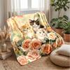Kittens Among Purple Flowers Theme blanket Lightweight Warm Flannel Blanket Decorative Throw Blanket for Home Decoration