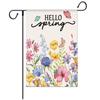 Floral Welcome Garden Flag Double Sided Spring Outdoor Decorative Linen Yard Banner with Letter Print for Porch and Patio