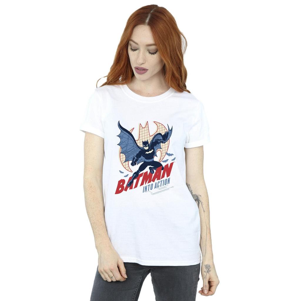 DC Comics Womens/Ladies Batman Into Action Cotton Boyfriend T-Shirt
