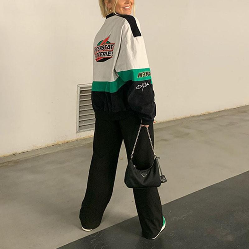 Dámská oversized Streetwear bunda s potiskem, větruodolná, s dlouhým rukávem, motorkářský styl, ležérní svrchní oblečení