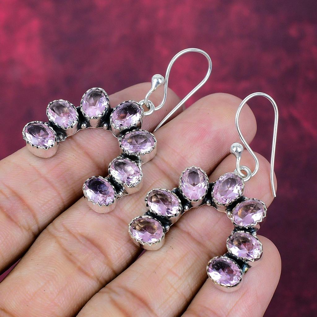 Rosa Kunzit Schmuck, 925 Sterlingsilber Ohrringe, Handgefertigte Edelstein-Schmuck-Ohrringe für den Gedenktag