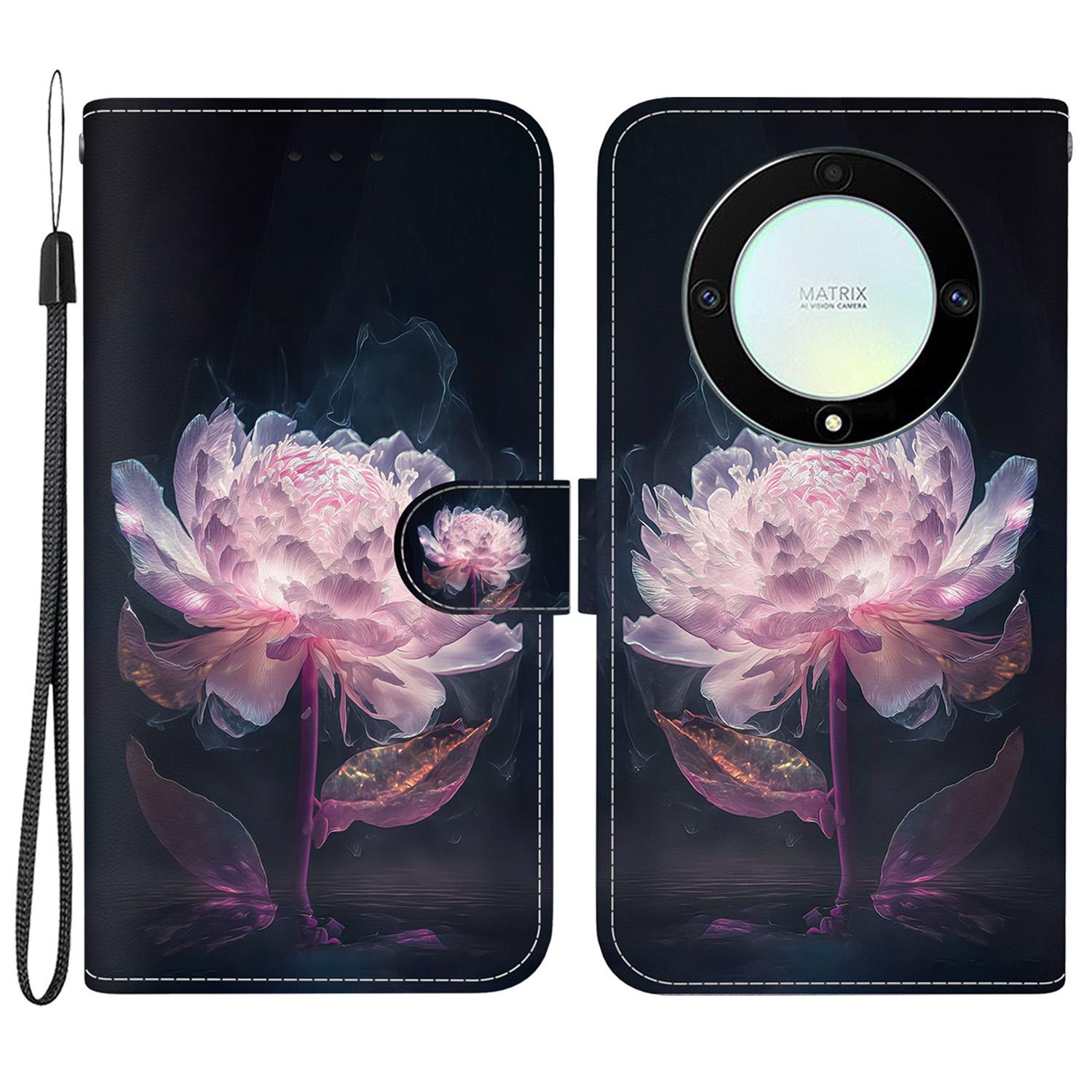 

For Honor X9a 5G/X40 5G/Magic5 Lite 5G Case Pattern Printing Flip Shell Phone Cover Purple Peony