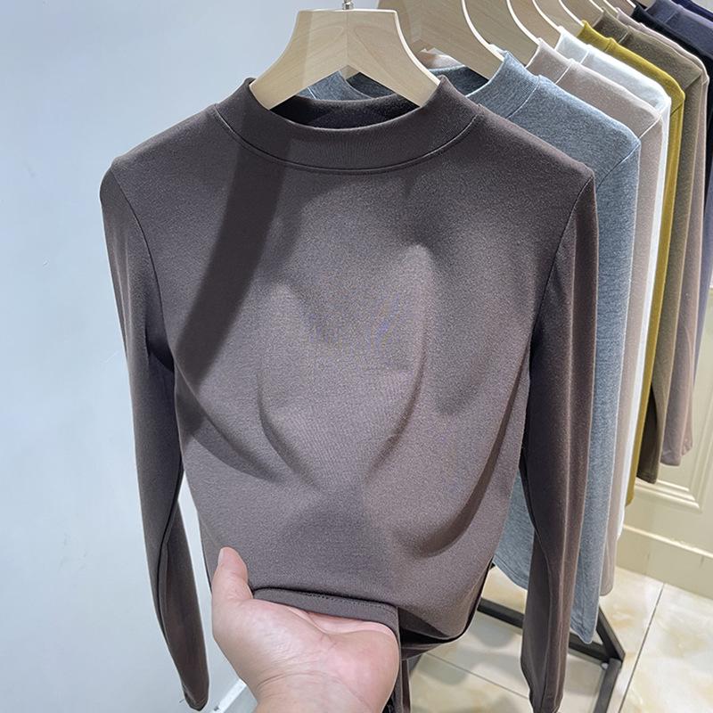 Women's Slimming Half High Neck Long Sleeve Base Layer T-shirt for Autumn/Winter 2025