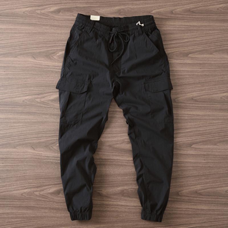 Men's Spring/Autumn Cotton Work Overalls: Elastic Waist, Slim Fit, 9-Point Casual Pants