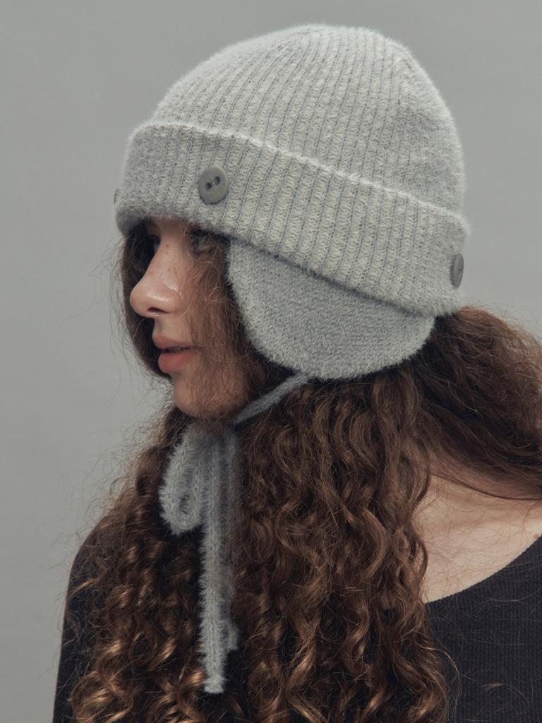 SETSETSET Two-Way Earflap Beanie Two-Tone Mix Melange Gray