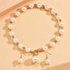 1pcs Light Luxury Gold Imitation Pearl Earring Necklace Set, High-end Clavicle Chain Fashionable Women's Style