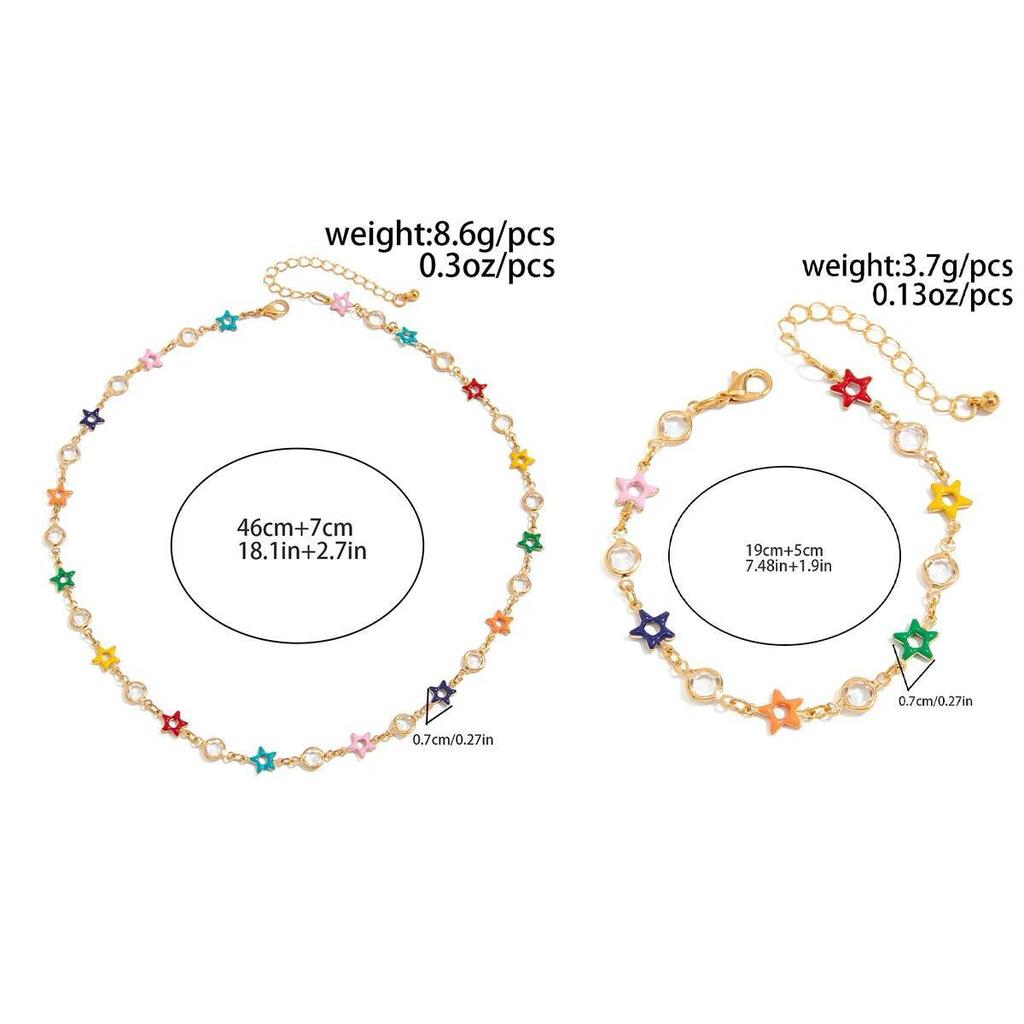 Salircon Elegent Colorful Imitation Crystal Necklace Bracelets Men Trendy Charm Oil Drop Hollow Star Clavicle Choker Y2K Jewelry