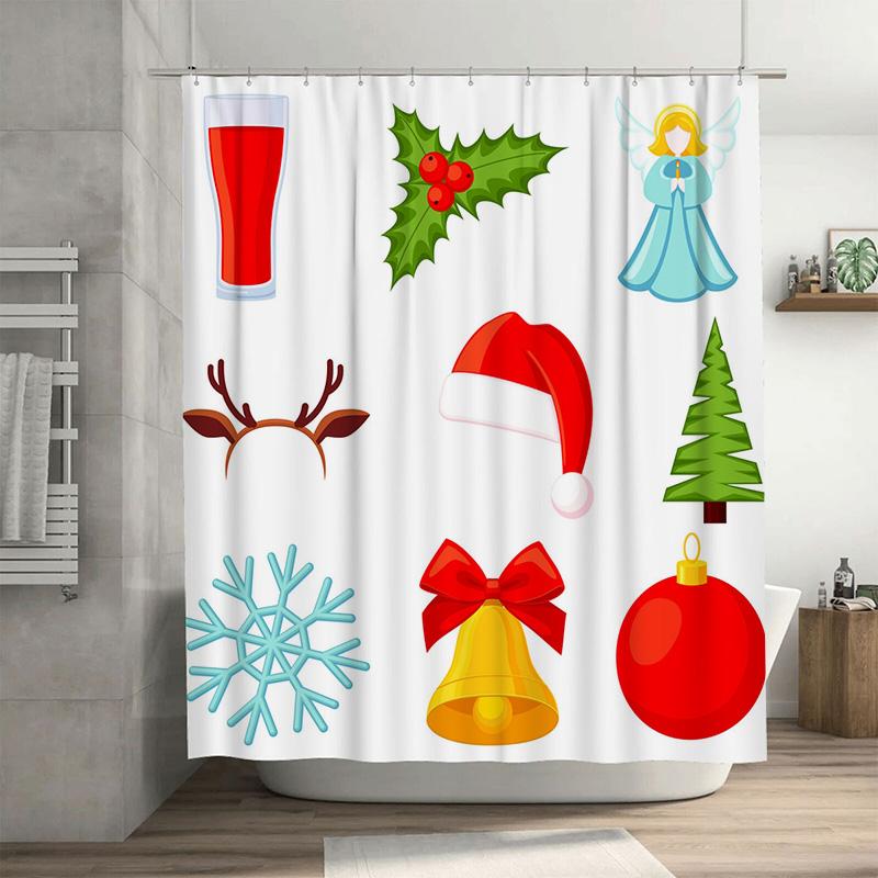 

TU Christmas Shower Curtain Festive Holiday Decor Waterproof Bathroom Fabric Holiday Decor Christmas Pattern Red Green Snowman S 90x180cm35x71in
