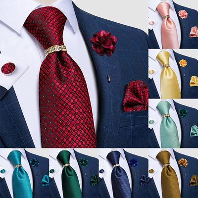 Gentlemen Necktie 8.5cm Silk Tie with Boutonniere Mens Wedding Ties Handkerchief Cufflinks Set for Business Party