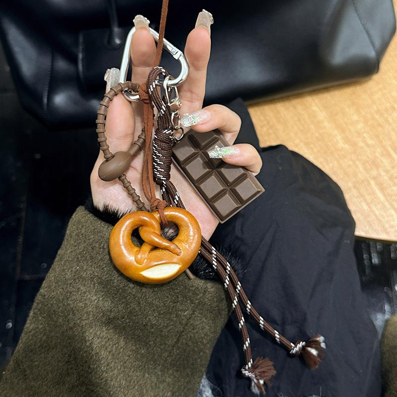 Braided Rope Bag Pendant High-grade Keychain Pendant Cute Miu Series Alkaline Water Bread Ins Bag Pendant Chocolate Pendant