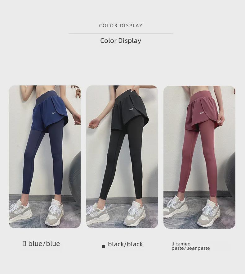 Yogahose für Damen mit hoher Taille – Hüftlift, elastische Fitness-Laufleggings, gefälschte zweiteilige Sportbekleidung