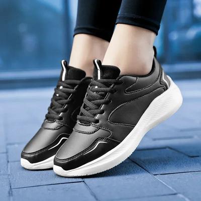 Women Leather Jogging Casual Sneakers Ladies Versatile Non-Slip Fitness Shoes All Seasons Waterproof Lightweight Running Shoes