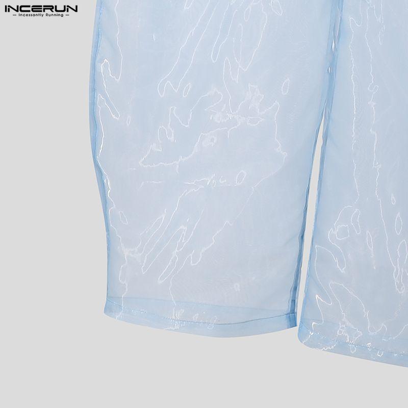 INCERUN Men High Waist Zip-up See Through Perspective Party Long Pants Trousers
