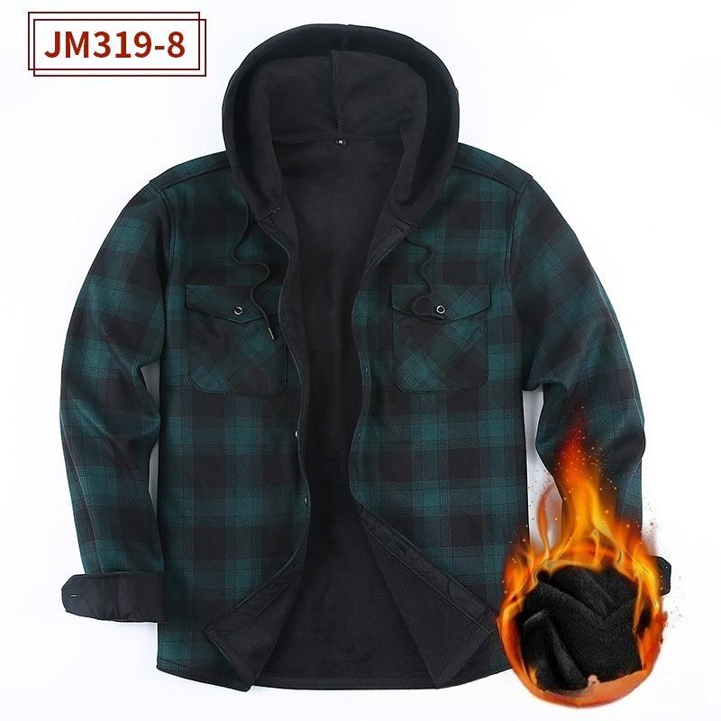 Men's Plaid Flannel Shirt, Long Sleeve Square Collar Button-Up Shirt, Regular Fit Heavyweight Multi-Pocket Winter Shirt