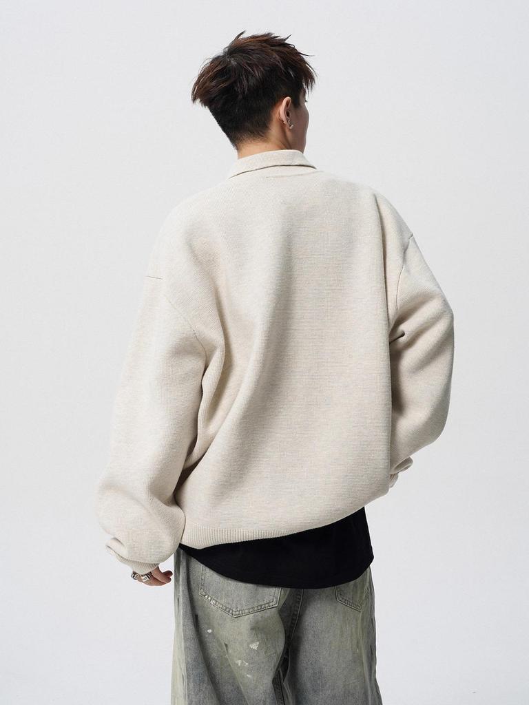 Męska Kurtka Dzianinowa z Kołnierzykiem Polo Duży Rozmiar - Jesień/Zima Jednolity Kolor Styl Amerykański